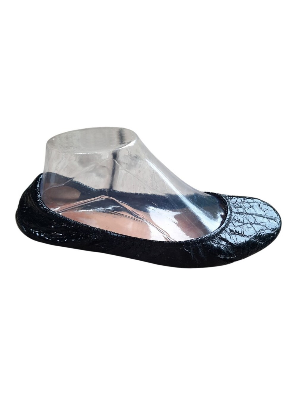 Tieks Obsidian Black Patent Leather Croc-Embossed Ballet Flat Foldable Size 9